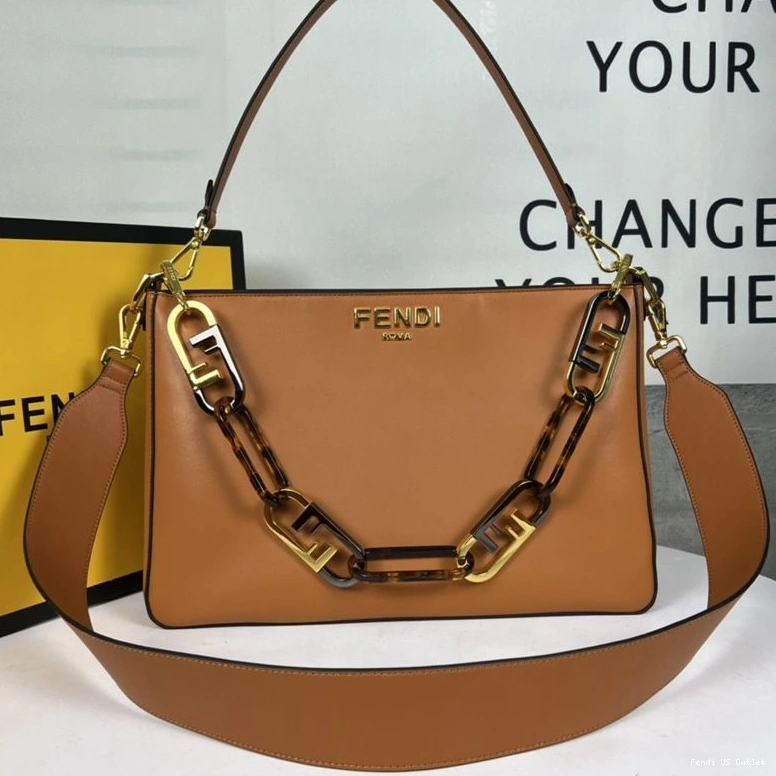 Vintage HOT Fendi Zip In Calf Bag Leather Brown Shoulder O'Lock 0707